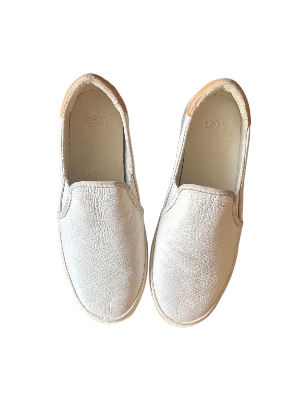 UGG Women’s White Slip-On Sneakers with Tan Heel Accent